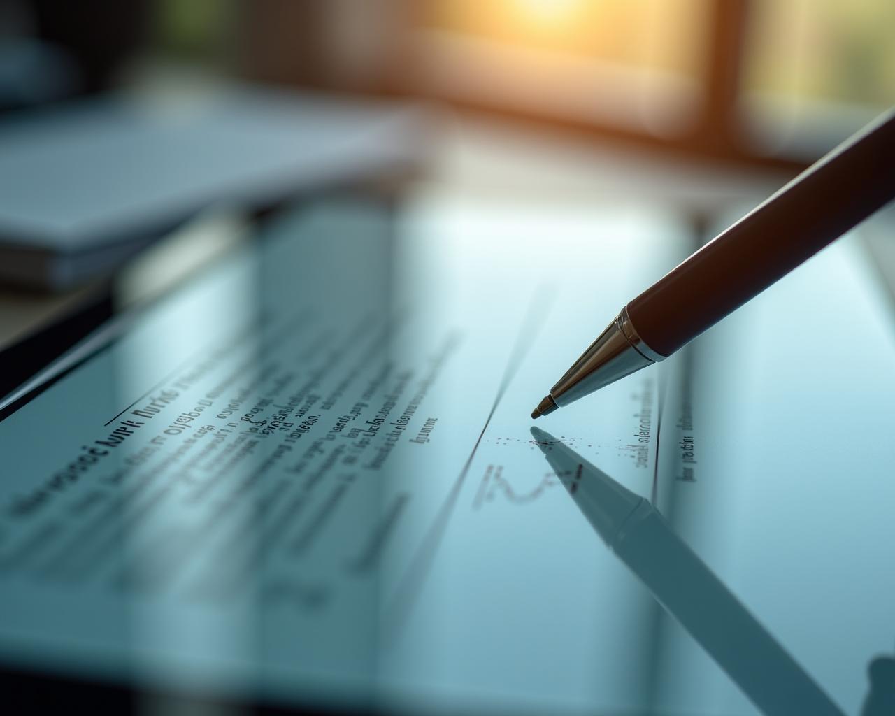 Close-up of a digital contract on a tablet with a professional stylus