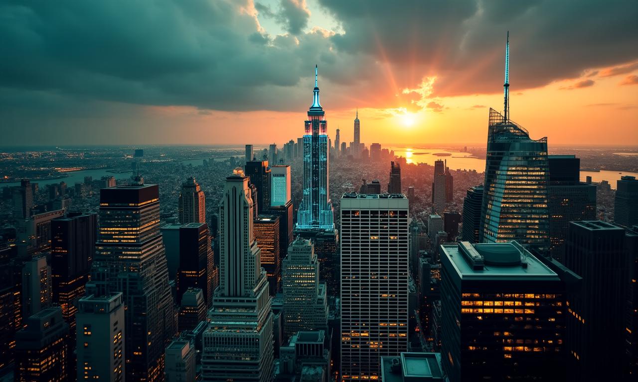 View of New York skyline with digital AI overlays