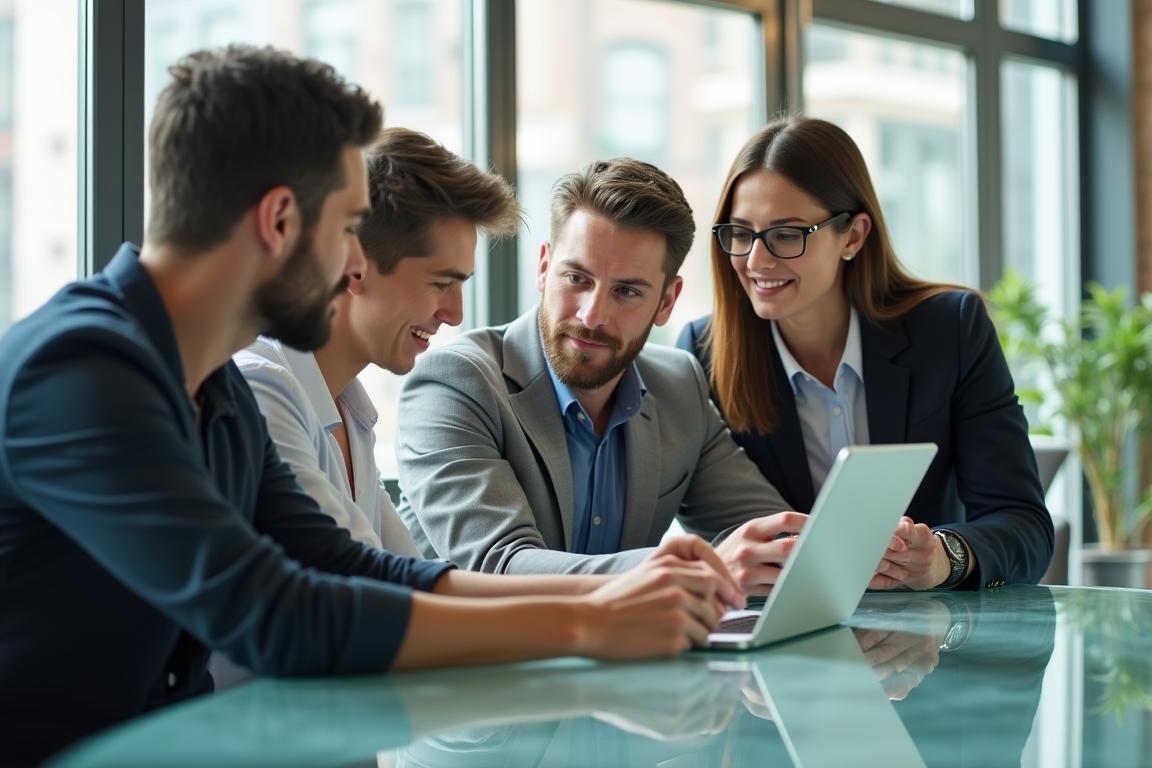 Team of AI developers in a modern New York office space